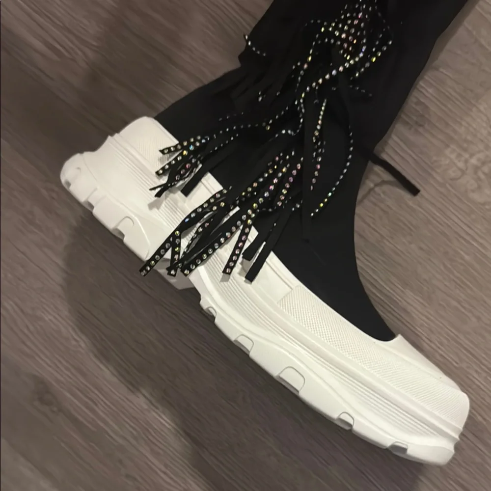 ARETHA - BLACK - BOOTS by CAPE ROBBIN Over-the-Knee Boots with Fringe Detailing